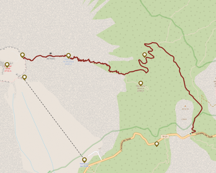 Karte des Wanderwegs 7 – Montaña Blanca – Pico del Teide – offizieller Weg Teide Nationalpark